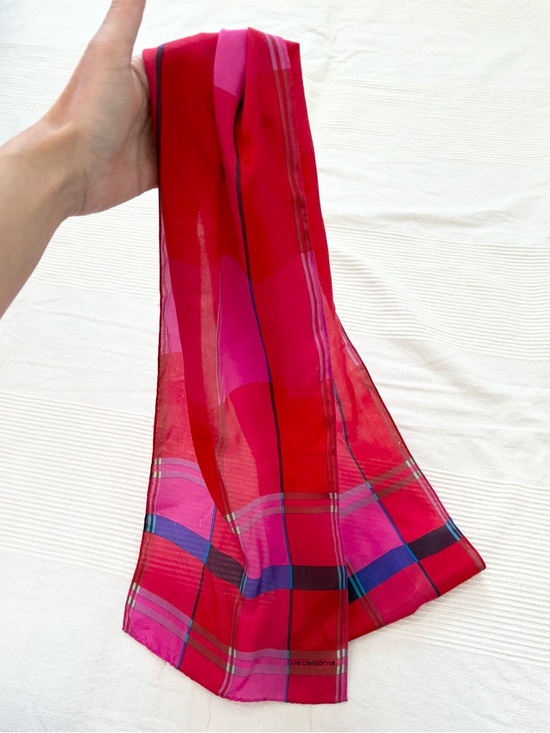 Vintage Liz Claiborne Bright Pink Plaid Women's Silk Scarf - Picture 5 of 6